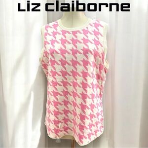 018 Liz Claiborne | EUC Pink & Ivory Houndstooth Sleeveless Amit Top (Size XL)